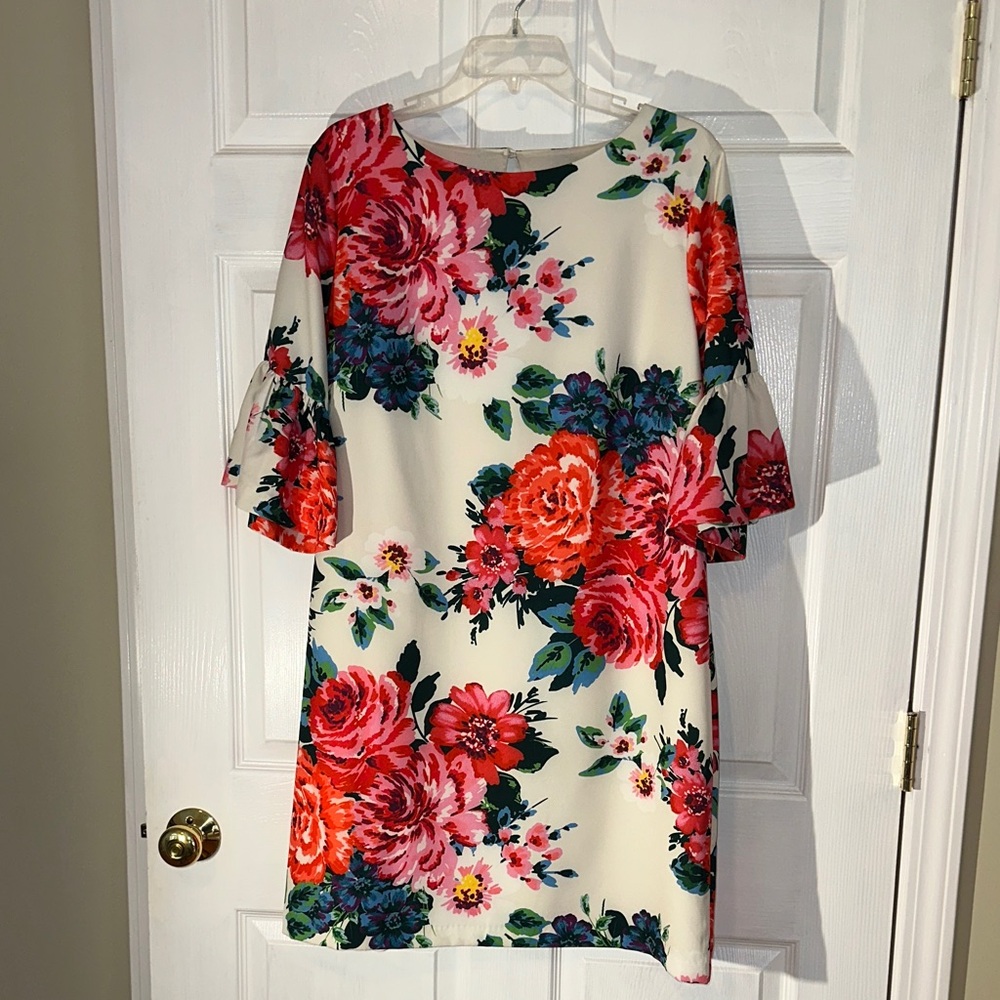 Jade Vibrant floral, blossom, pink, blue, green, red & yellow Patterned Dress XL